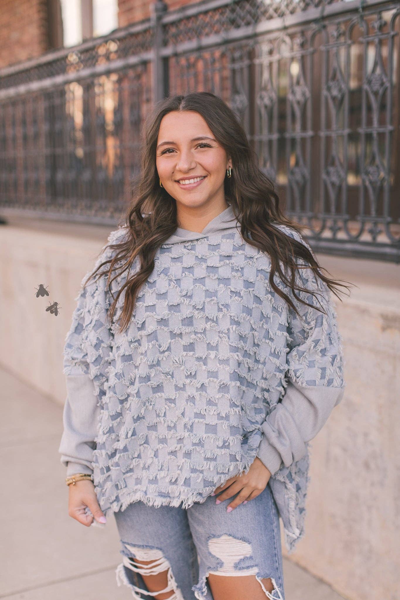 CHECK ONE TWO PONCHO SWEATSHIRT