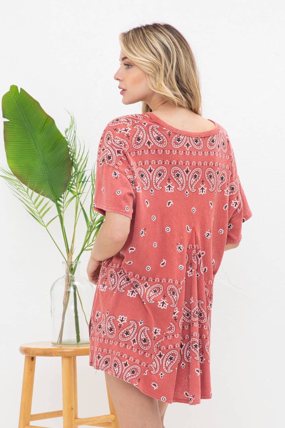 Slit Vintage Bandanna Print T Shirt Raw Edge Detail