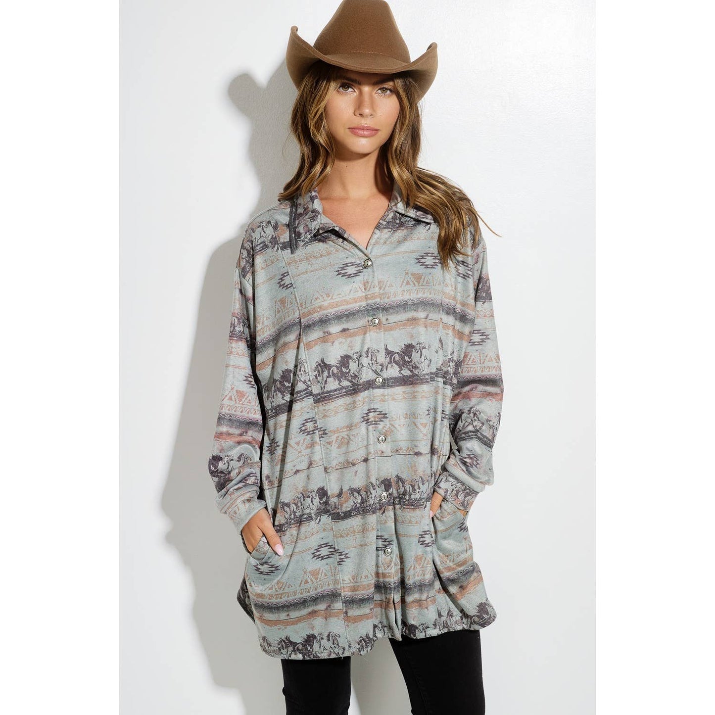 Western Horses Knit Tunic Shirt/ Jacket