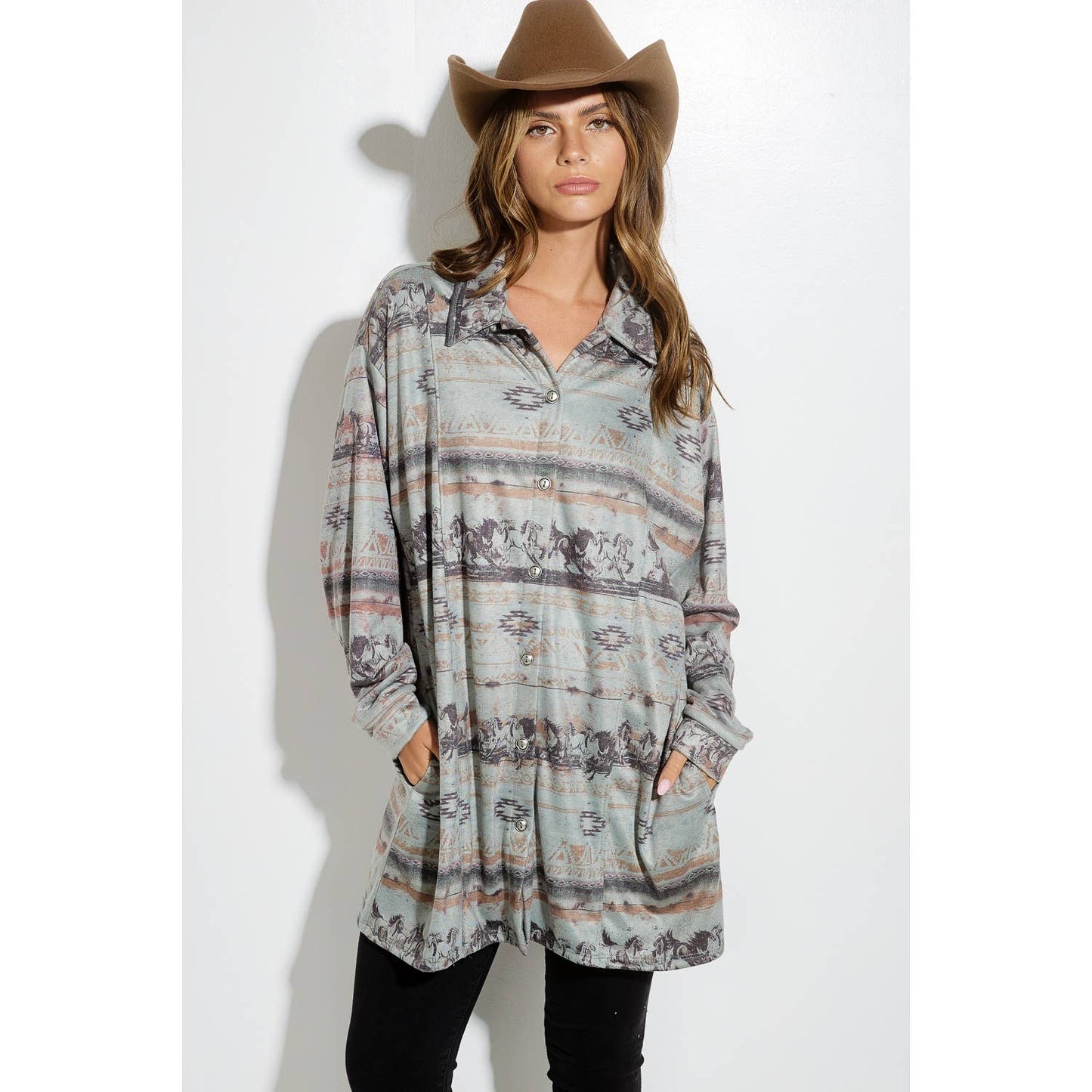 Western Horses Knit Tunic Shirt/ Jacket