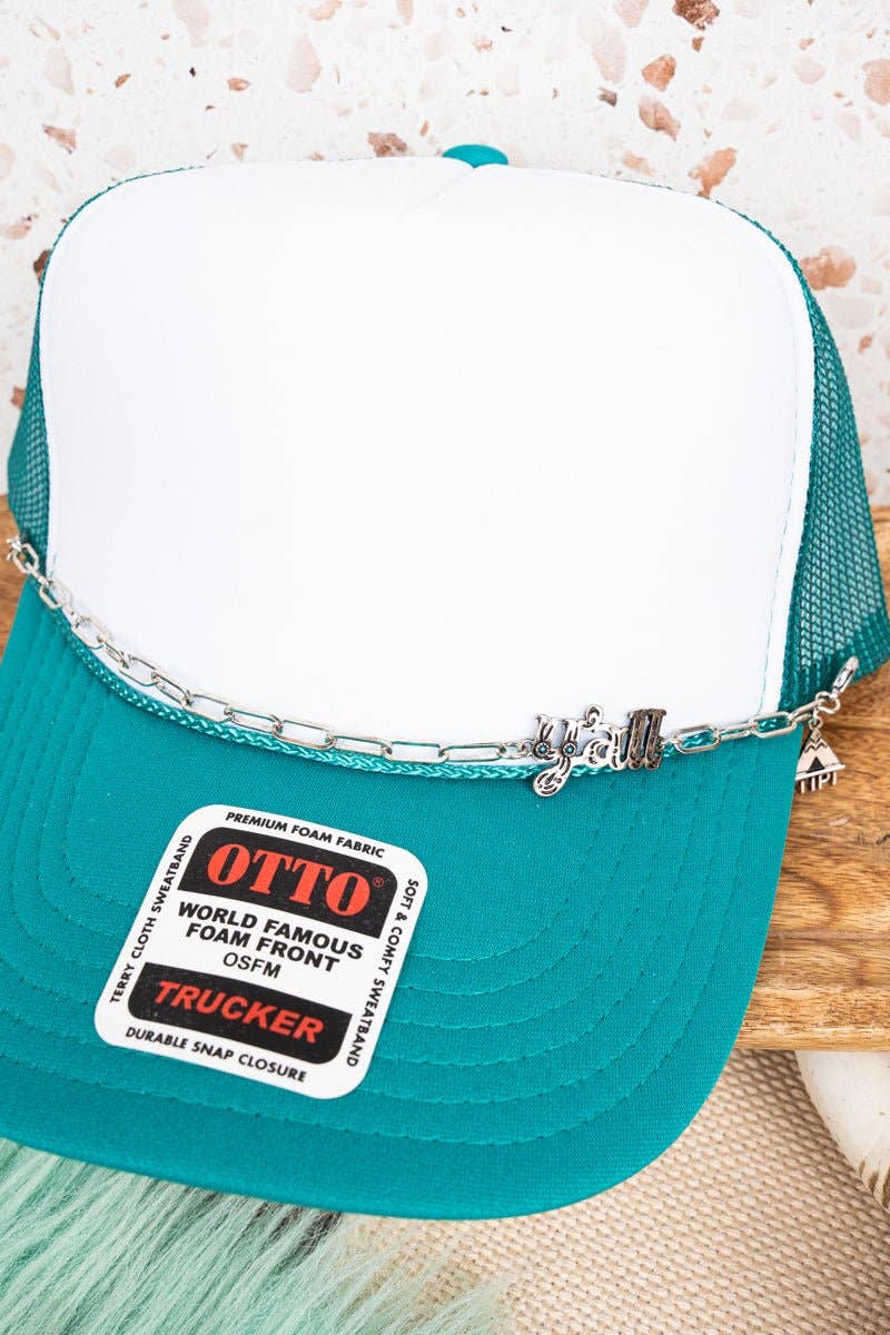 Script Y'all Turquoise Silvertone Trucker Hat Chain