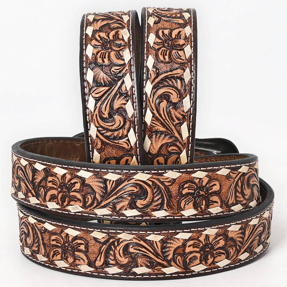 BER196-Hand Carved Western Leather Belt