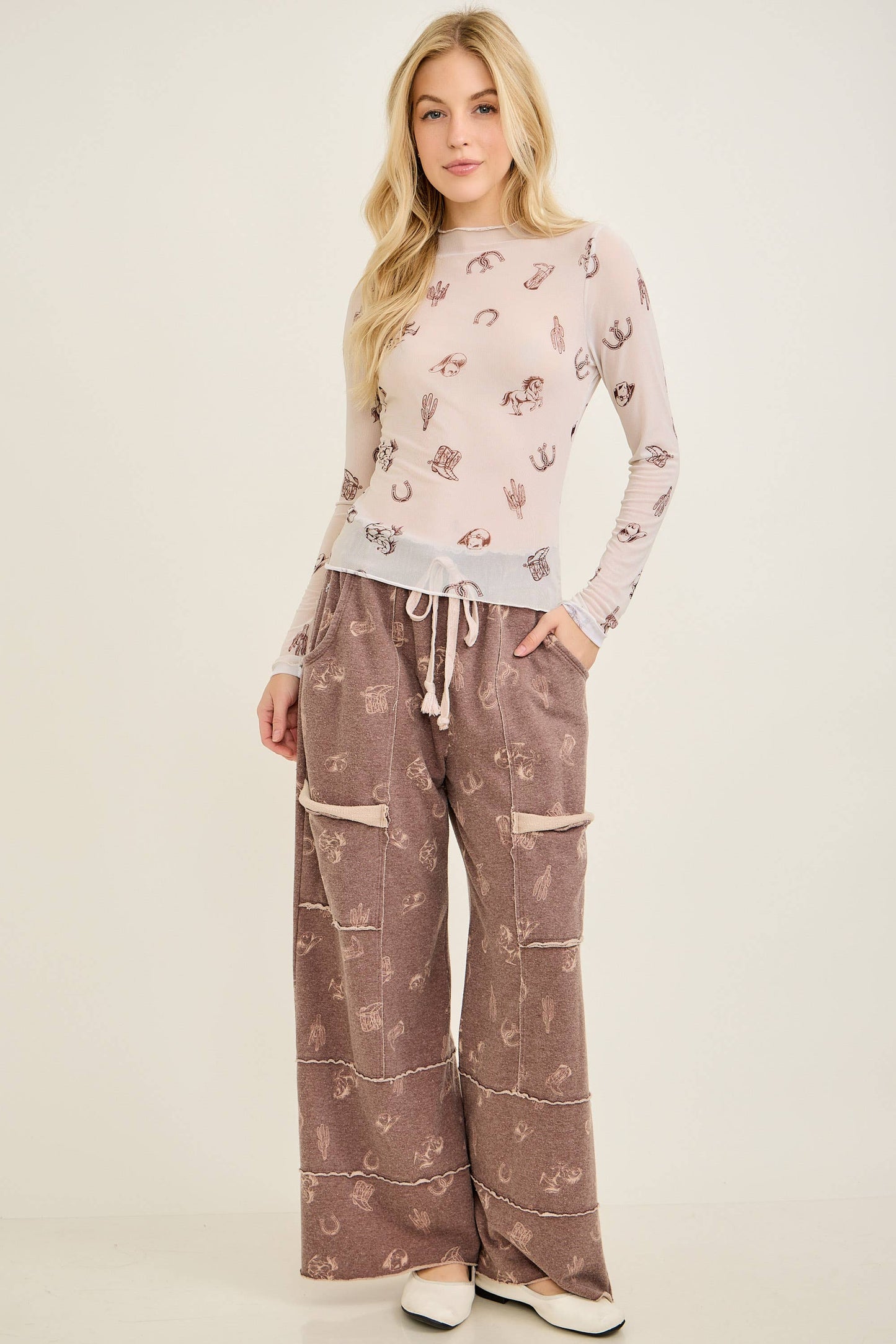 Washed allover Western graphic print Pocket