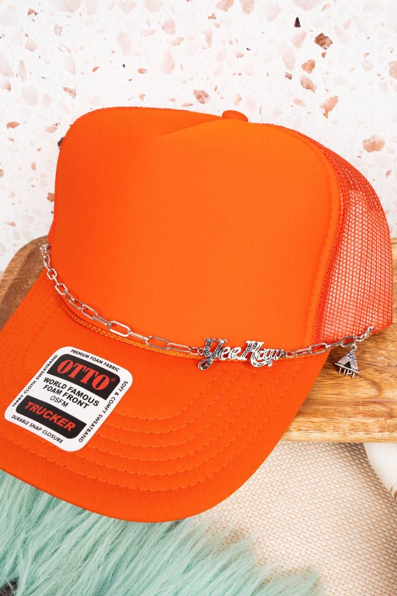 Script YeeHaw Turquoise Silvertone Trucker Hat Chain