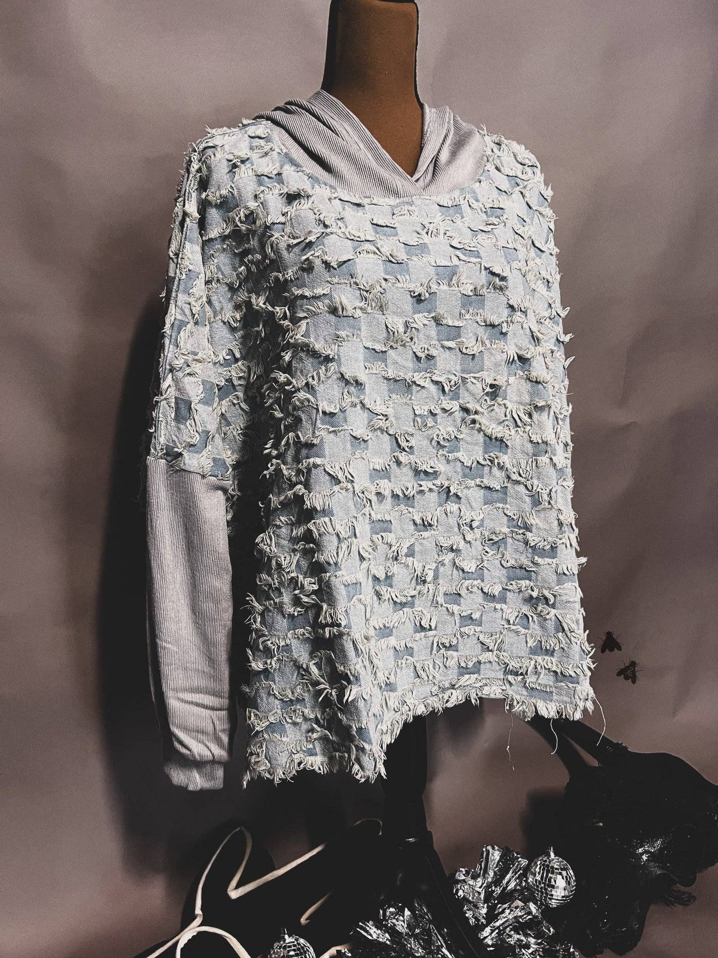 CHECK ONE TWO PONCHO SWEATSHIRT
