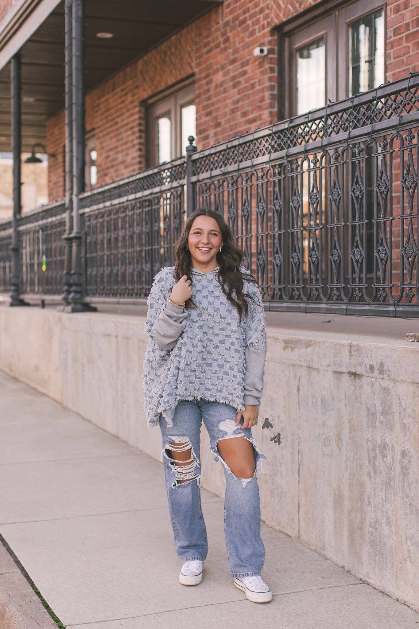 CHECK ONE TWO PONCHO SWEATSHIRT