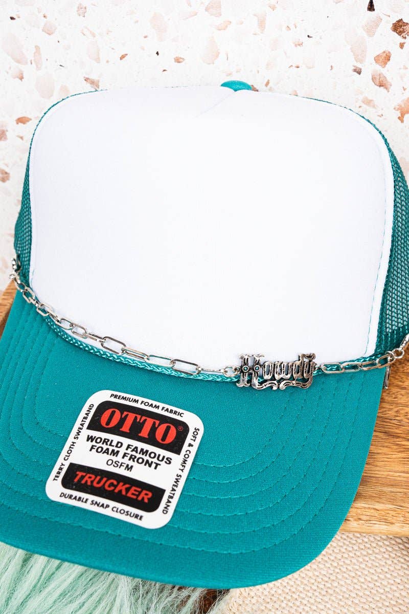 Script Howdy Turquoise Silvertone Trucker Hat Chain