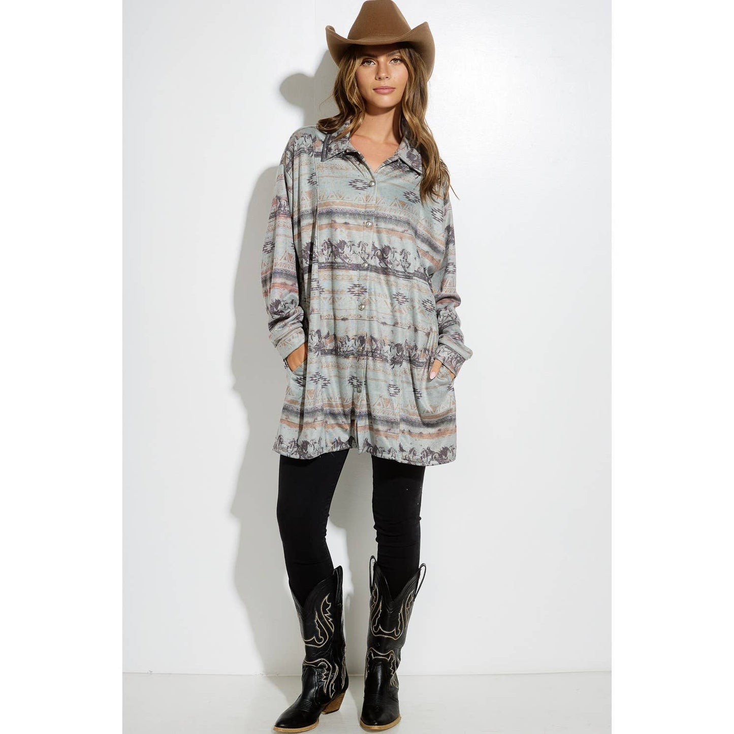 Western Horses Knit Tunic Shirt/ Jacket