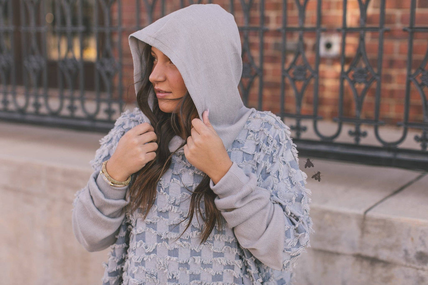 CHECK ONE TWO PONCHO SWEATSHIRT