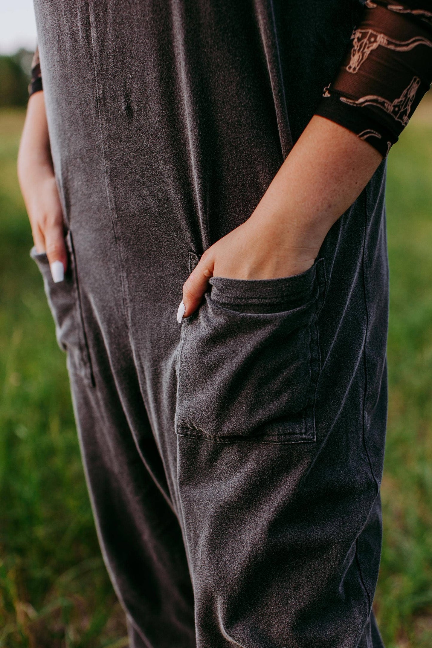 Acid Washed Jumpsuit - Charcoal