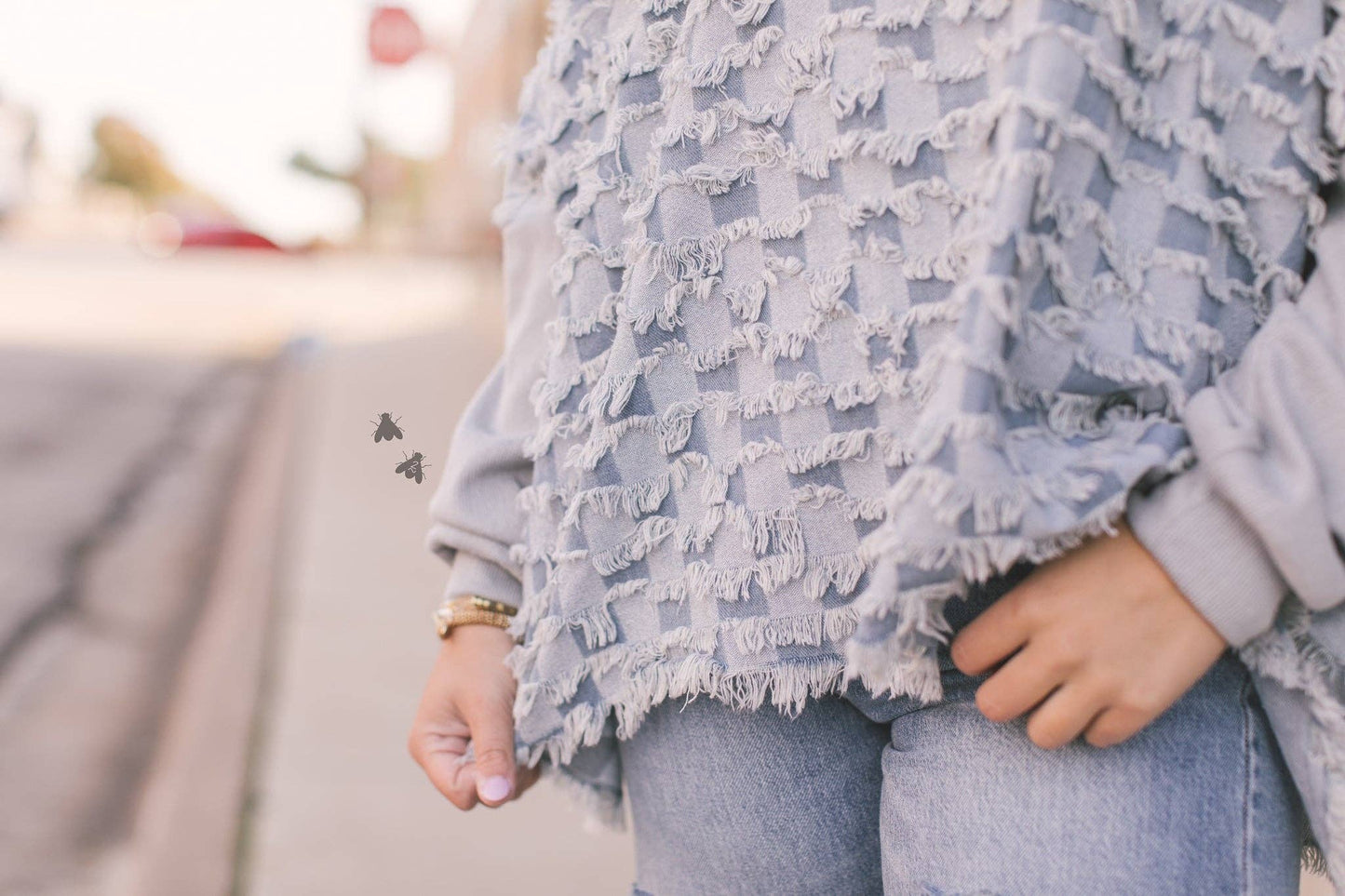 CHECK ONE TWO PONCHO SWEATSHIRT