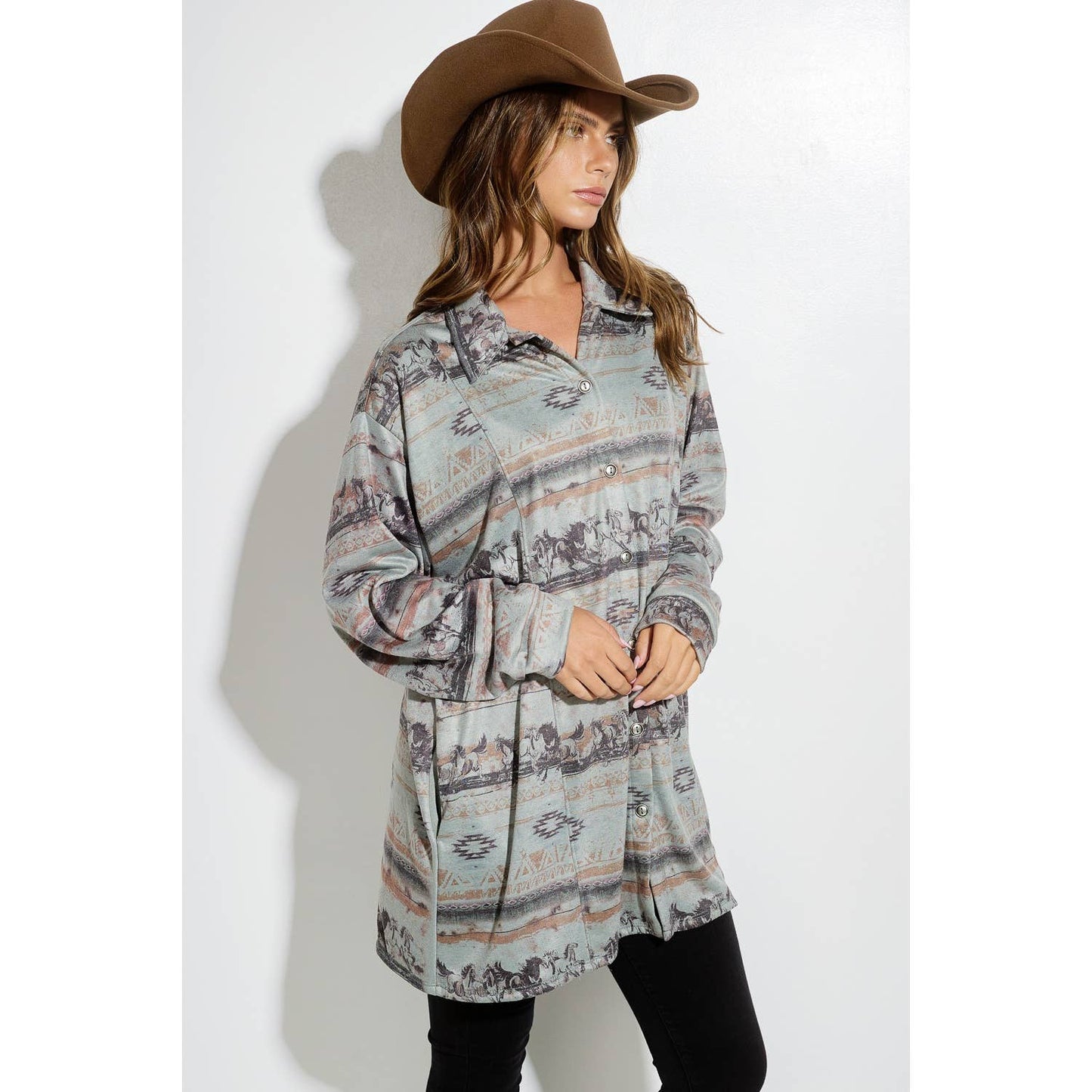 Western Horses Knit Tunic Shirt/ Jacket