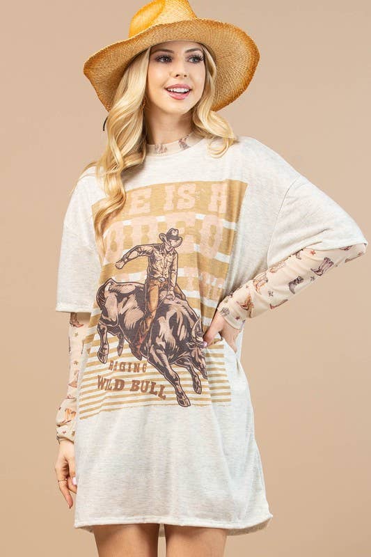 WESTERN BOOTS PRINT SEMI SHEER MESH SHIRT