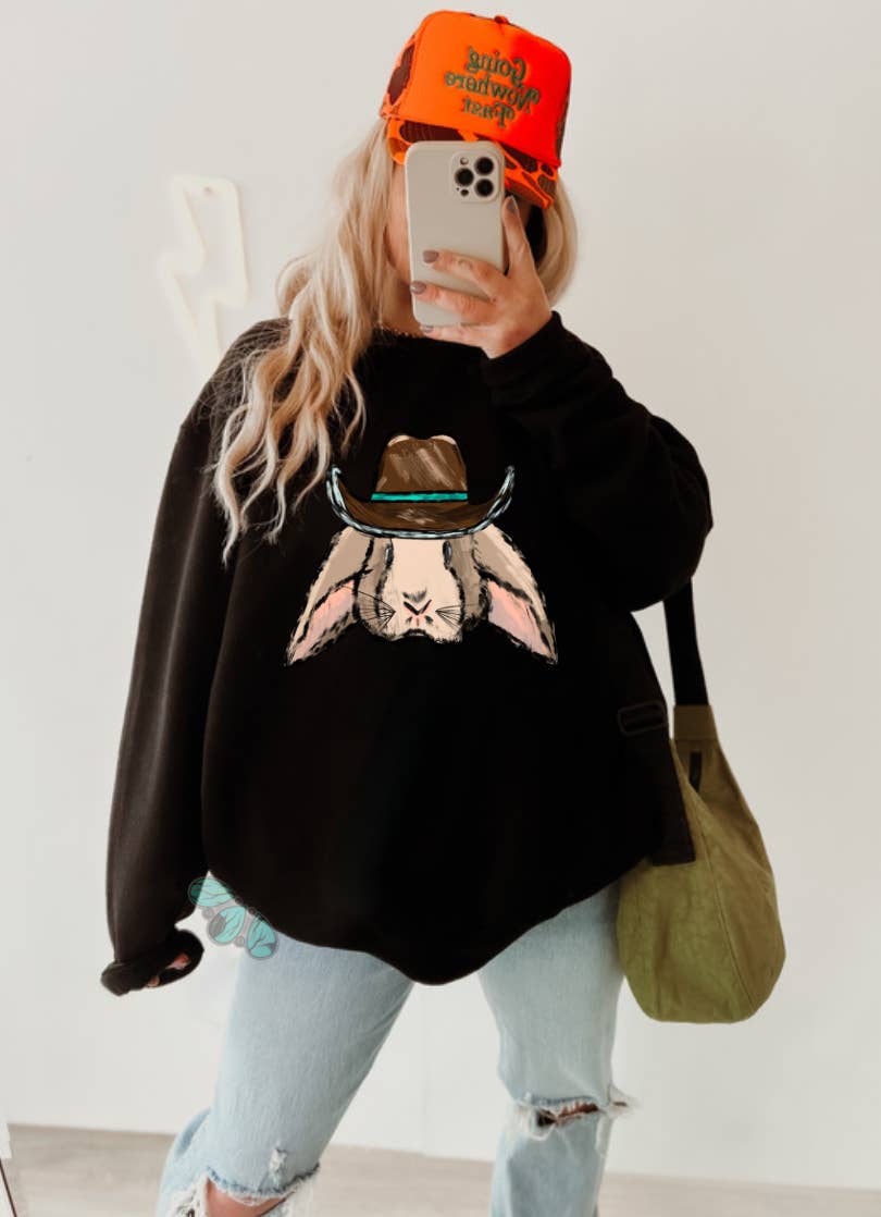 Black - Cowboy Easter Bunny Western Holiday Graphic Tee