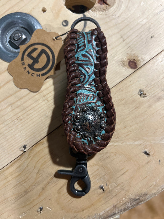 Turquoise and Brown Leather Key Fob