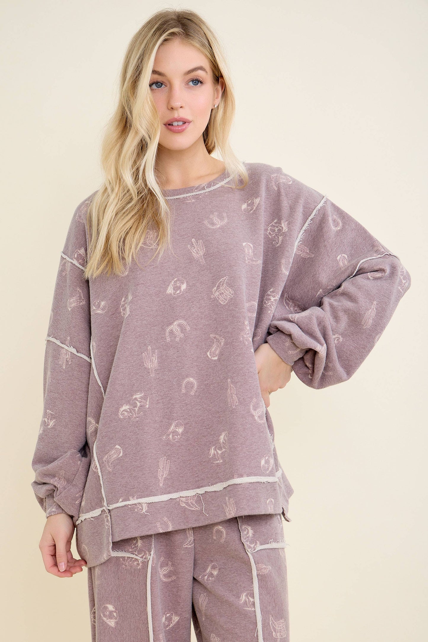 Washed allover Western graphic print Sweatshirt HT6890
