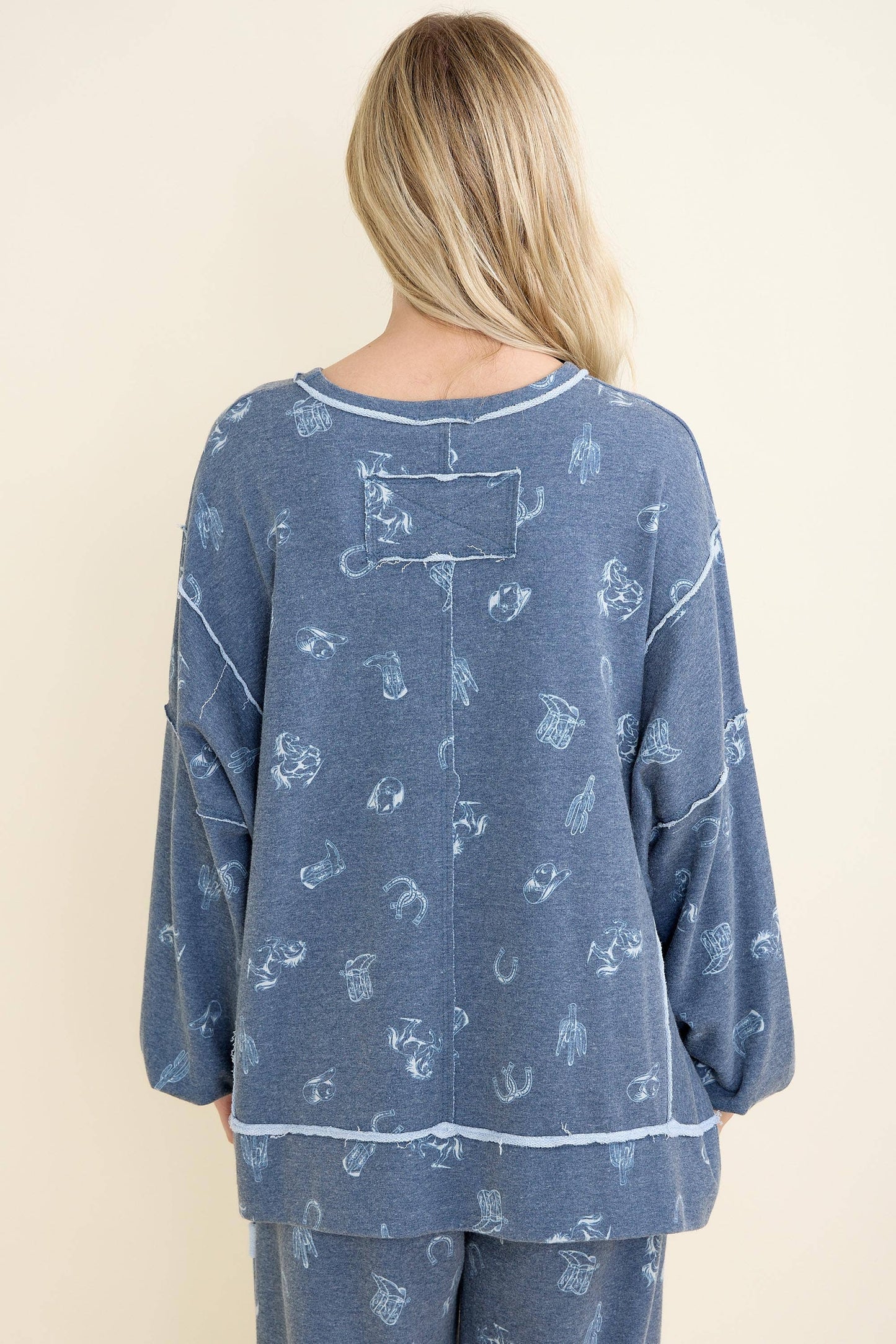 Washed allover Western graphic print Sweatshirt HT6890