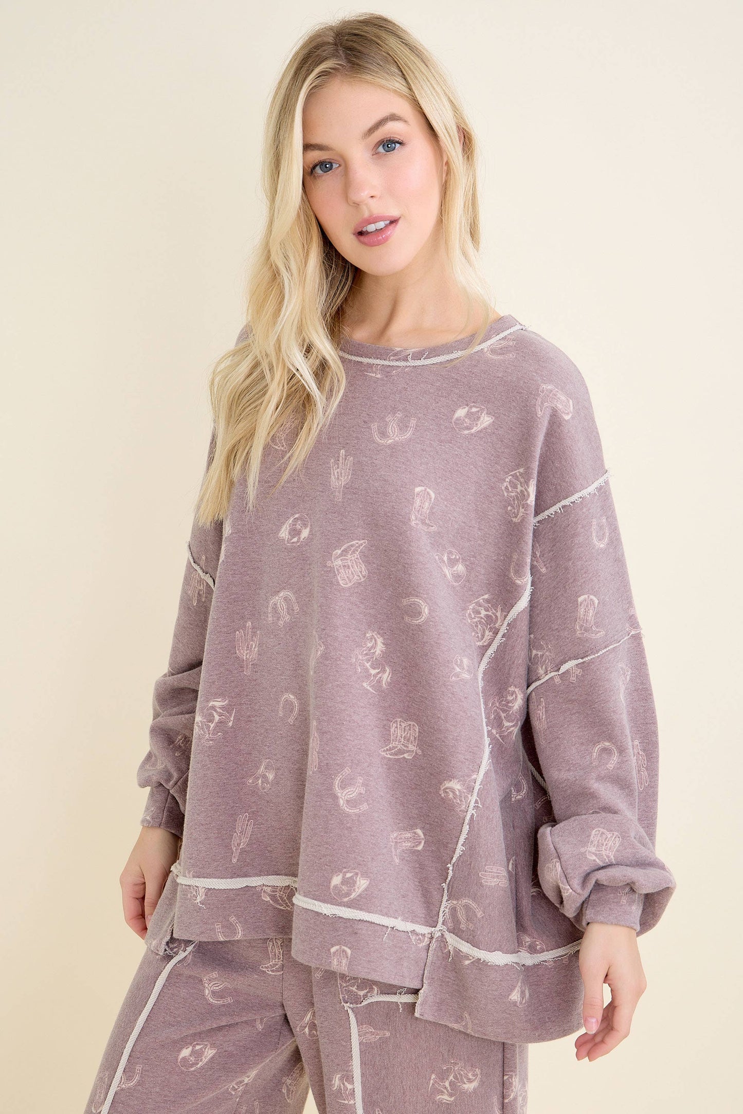 Washed allover Western graphic print Sweatshirt HT6890