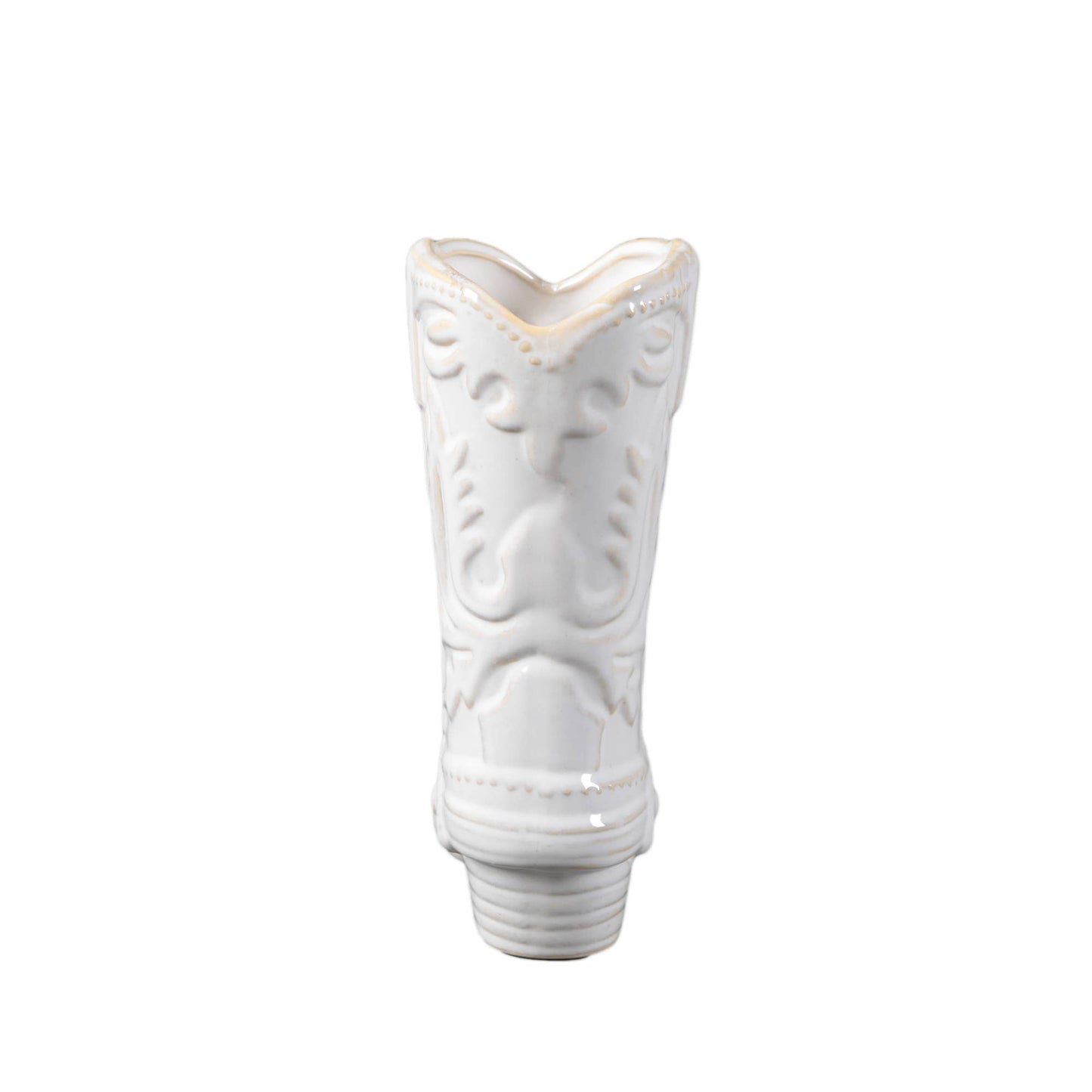 Ivory Ceramic Cow Girl Boot Vase