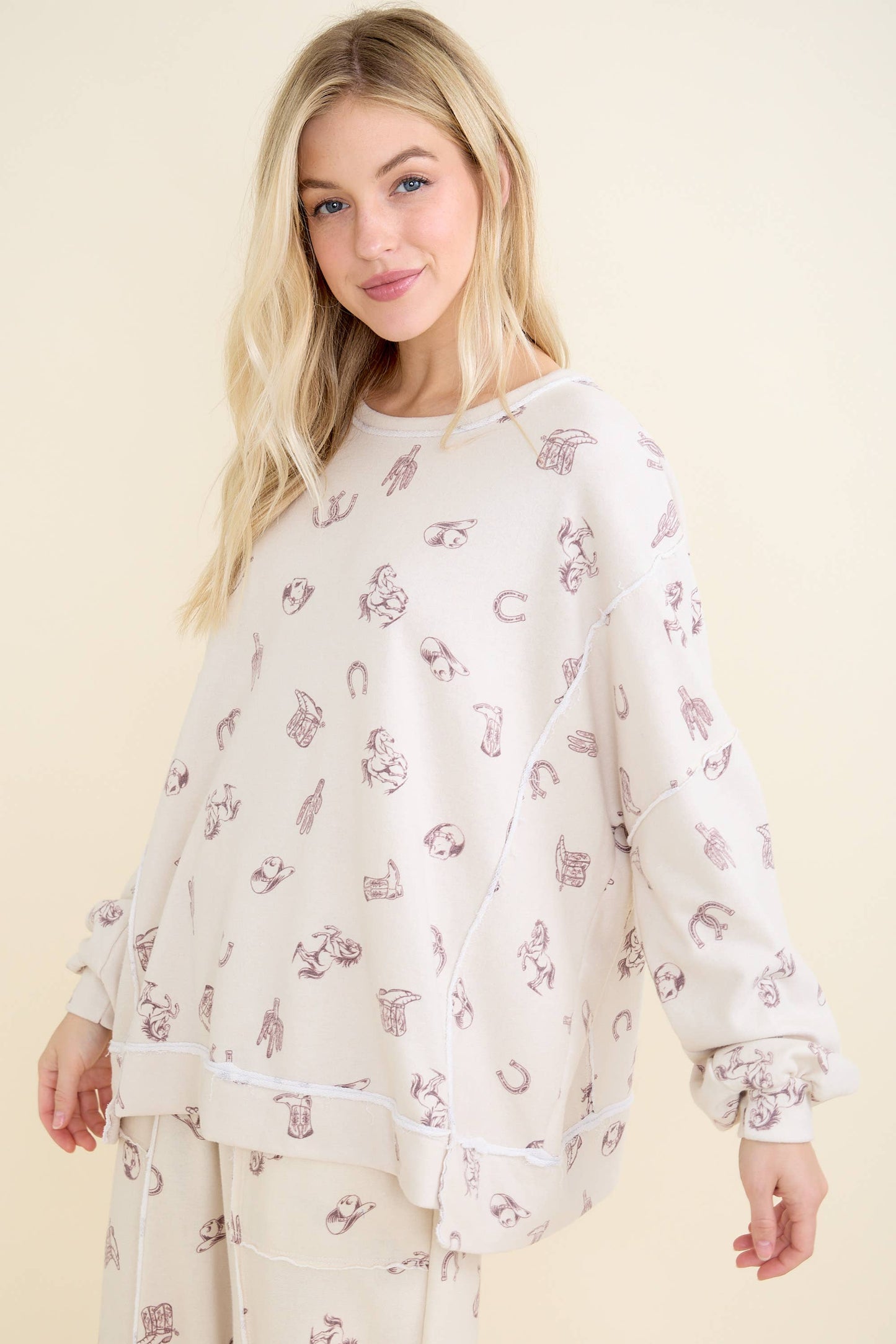 Washed allover Western graphic print Sweatshirt HT6890