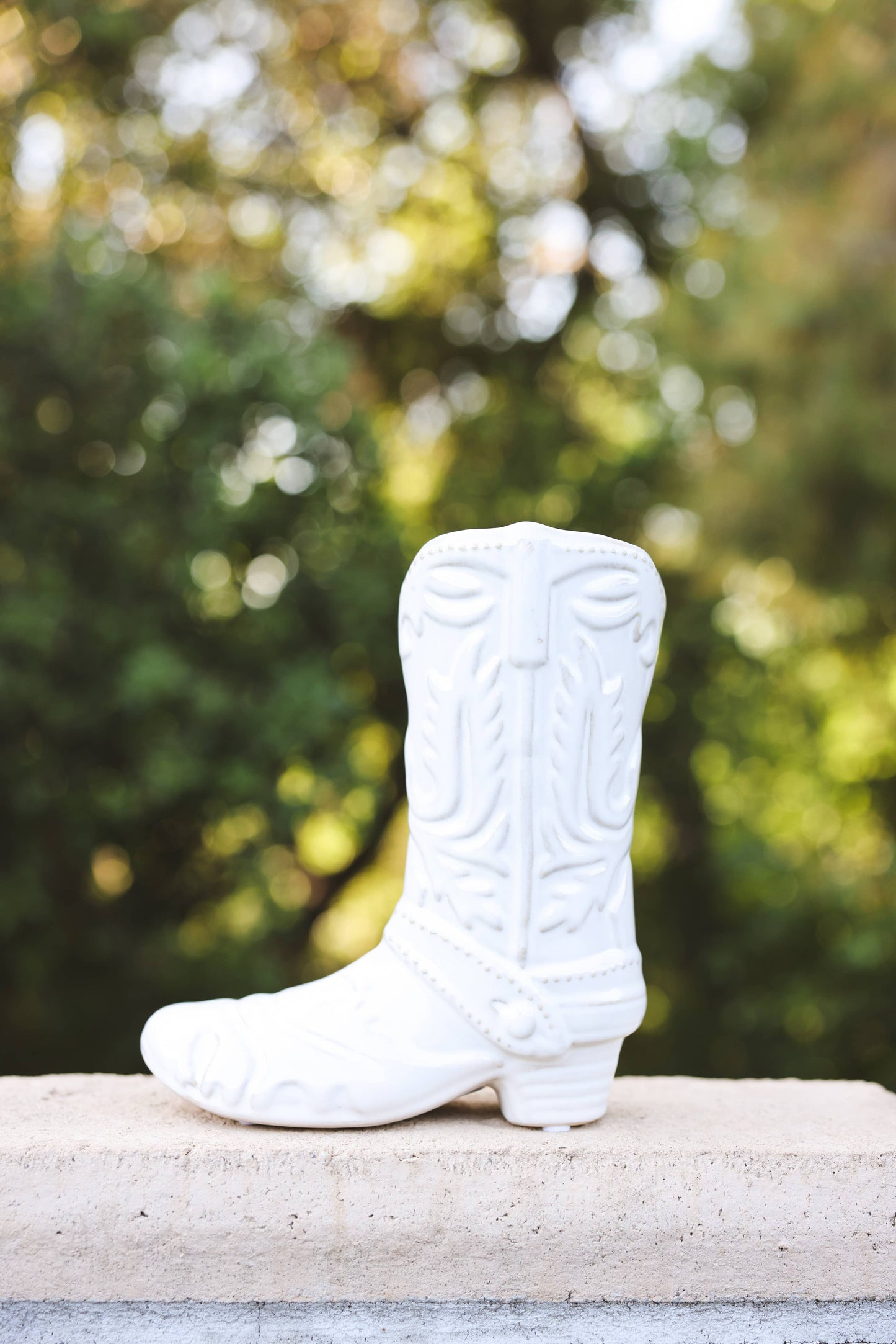 Ivory Ceramic Cow Girl Boot Vase