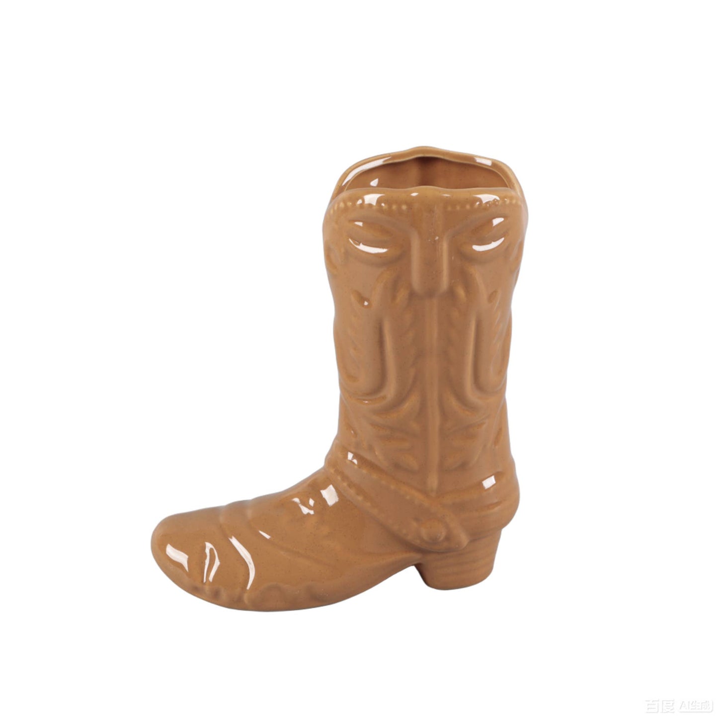 8.5 H Brown Ceramic Cow Girl Boot Vase Brown