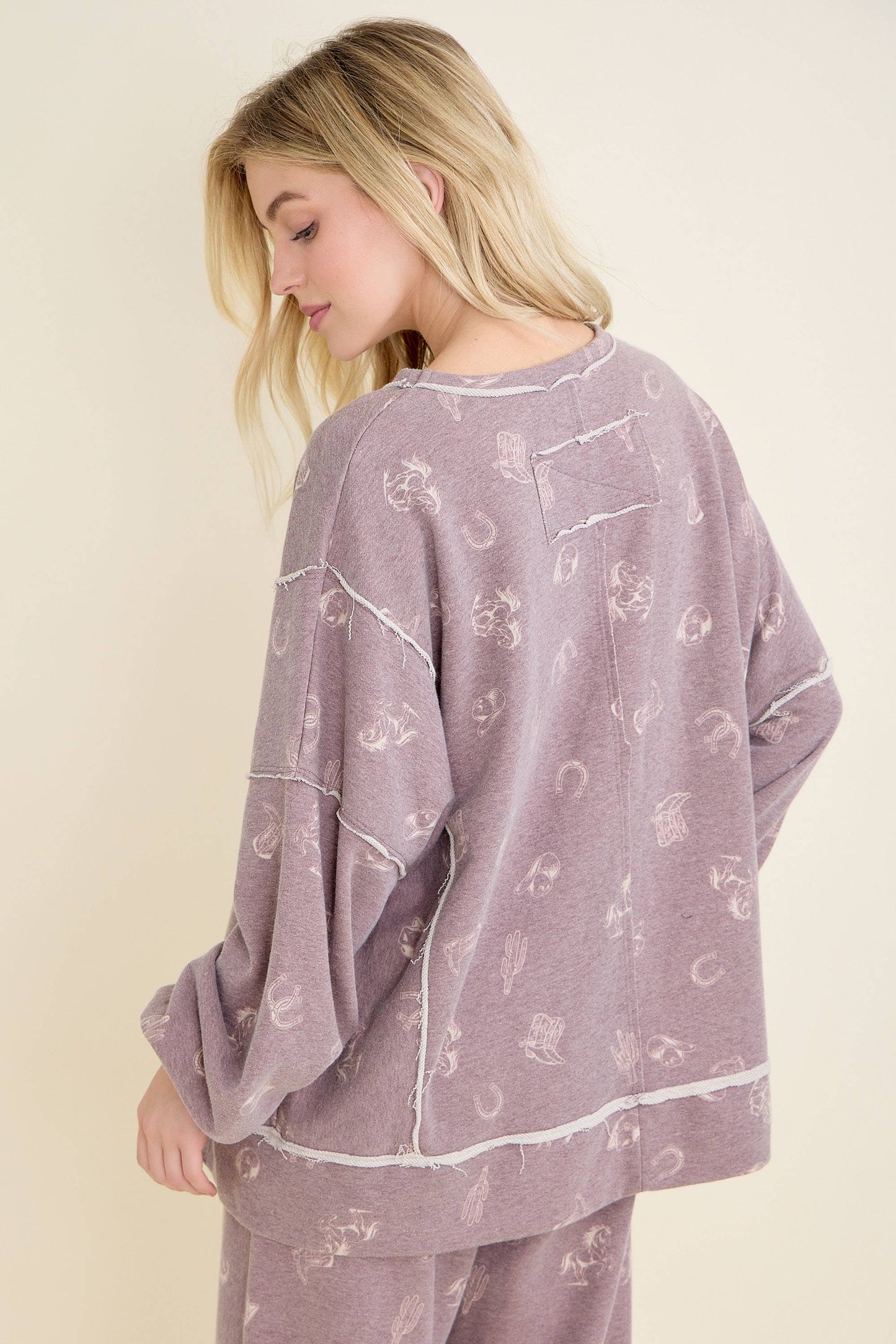 Washed allover Western graphic print Sweatshirt HT6890