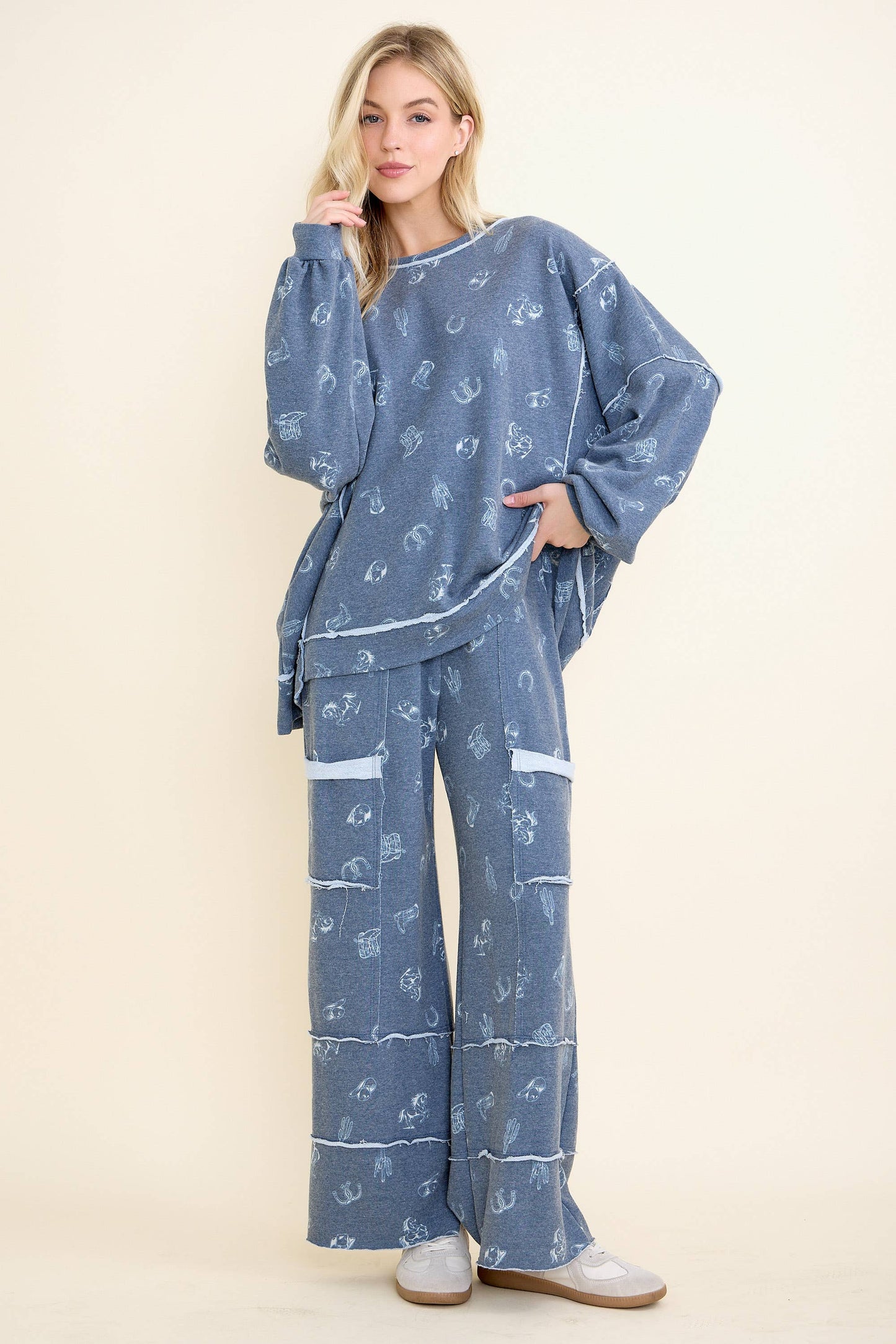 Washed allover Western graphic print Pocket