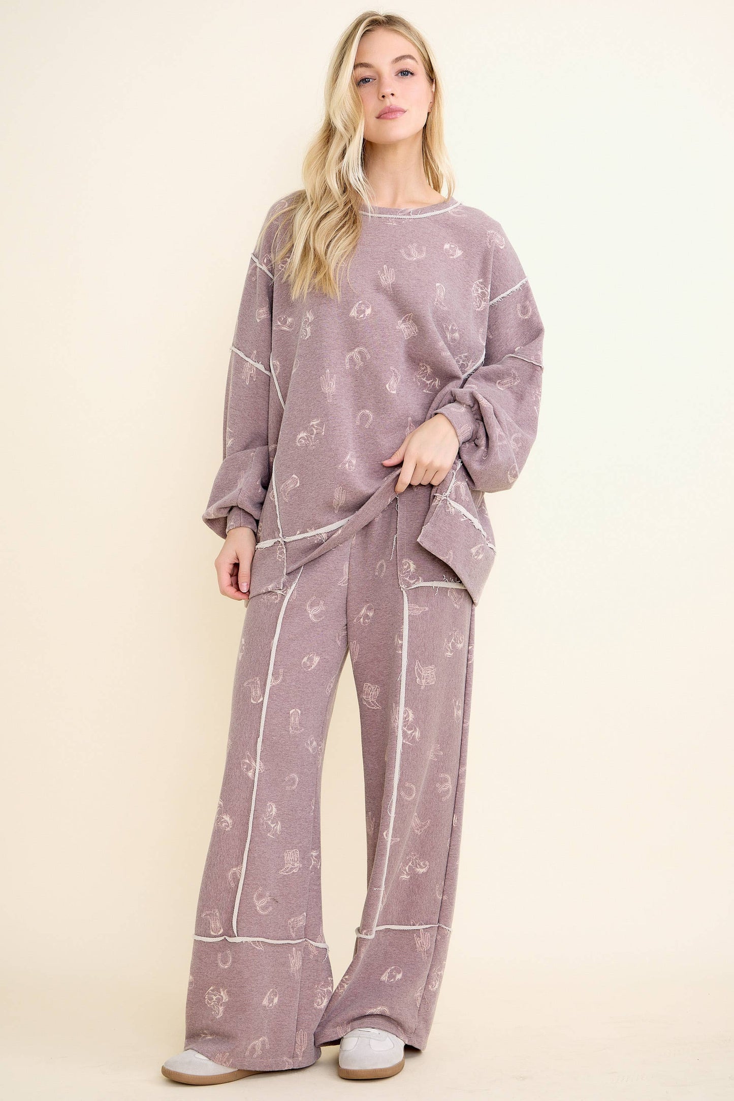 Washed allover Western graphic print Sweatshirt HT6890