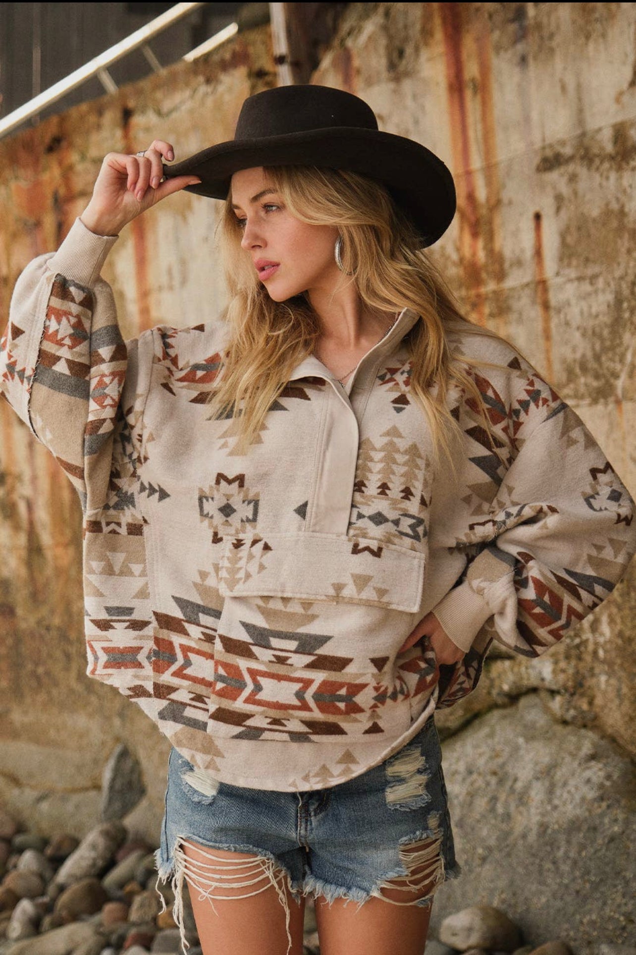 Aztec Western Jacquard Pull Over Jacket