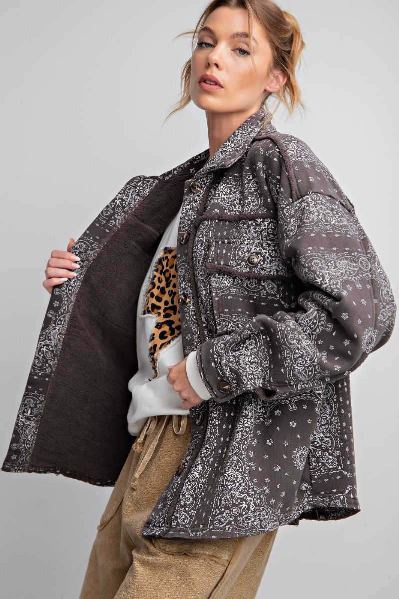 Bandana Print Button Down Jacket -Shacket – 4DRANCH
