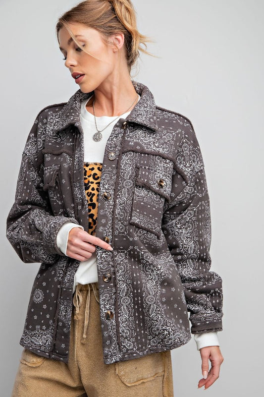 Bandana Print Button Down Jacket -Shacket