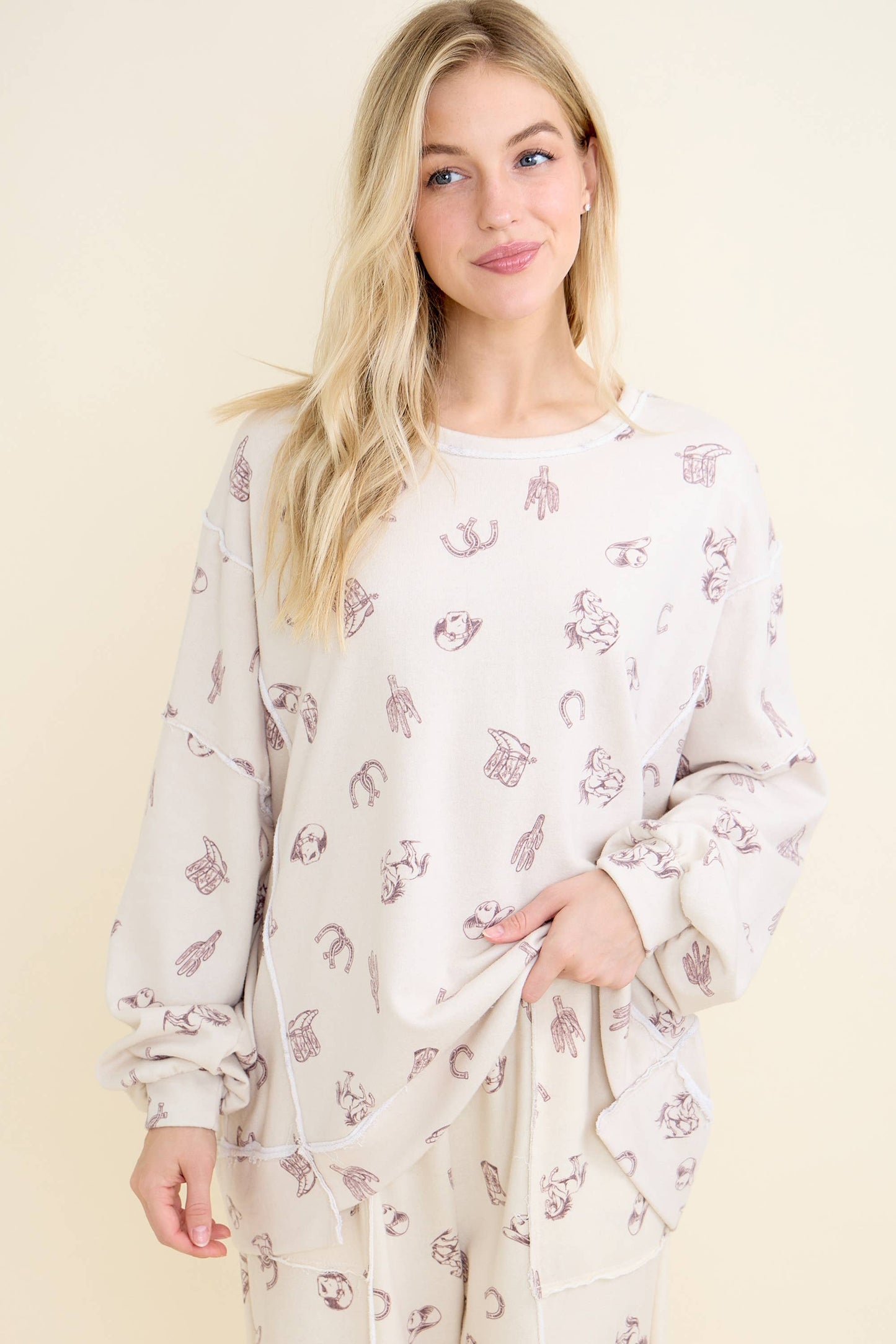 Washed allover Western graphic print Sweatshirt HT6890