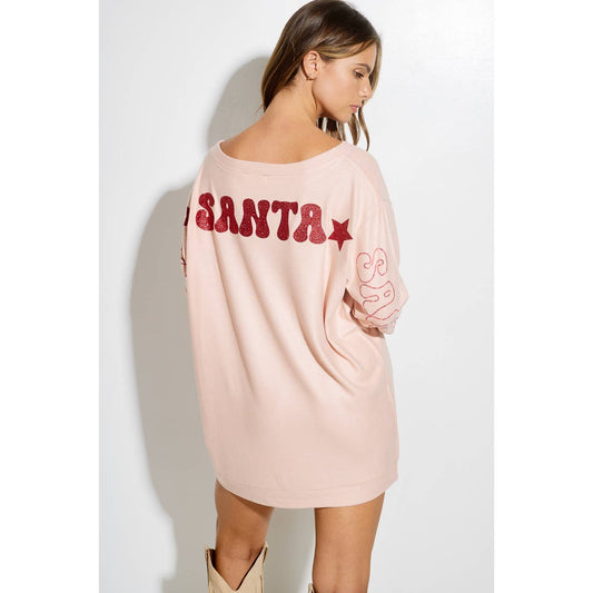 Santa Glitter Long Sleeve Tunic Dress