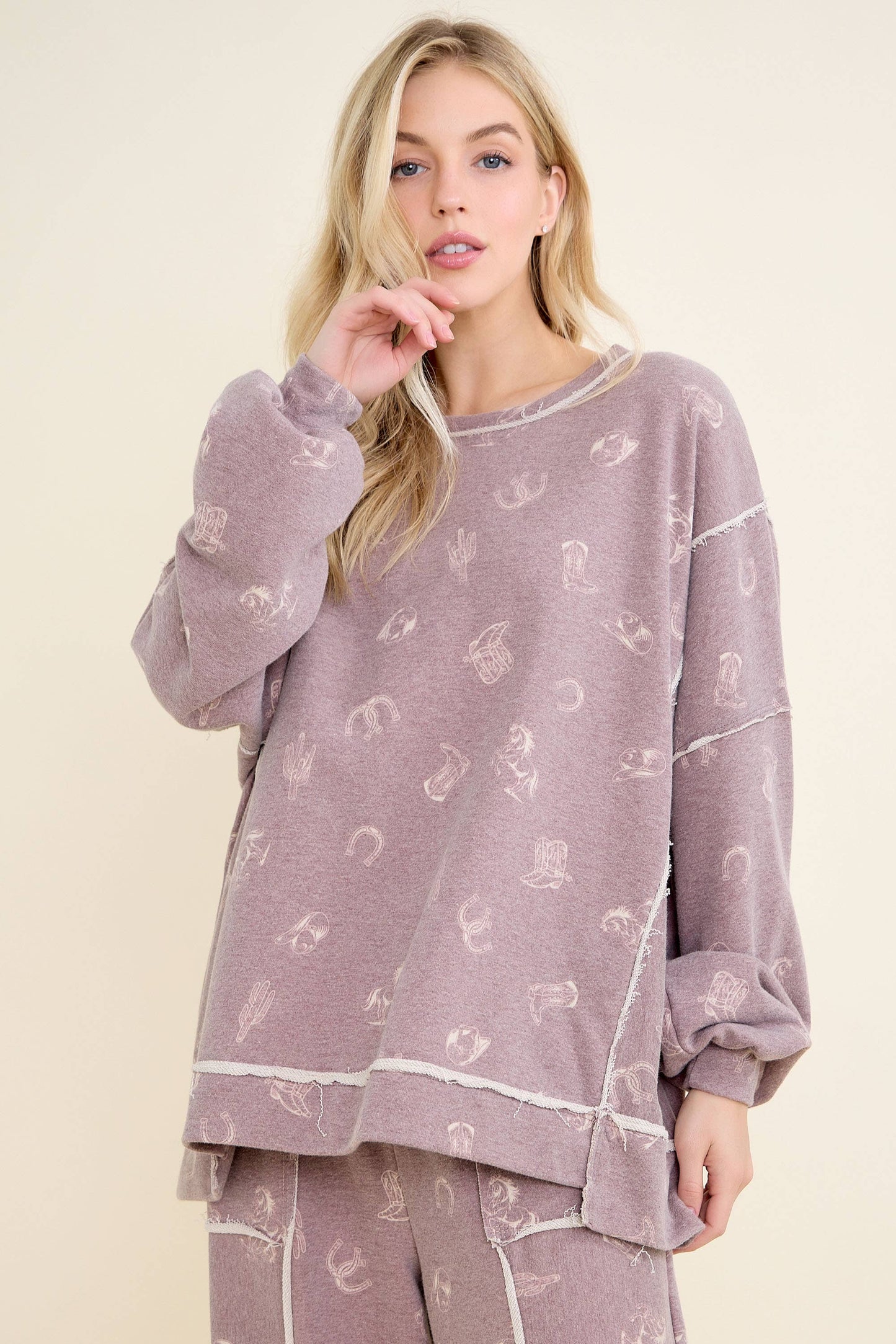 Washed allover Western graphic print Sweatshirt HT6890