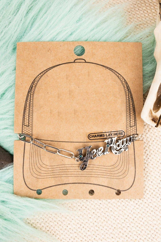Script YeeHaw Turquoise Silvertone Trucker Hat Chain