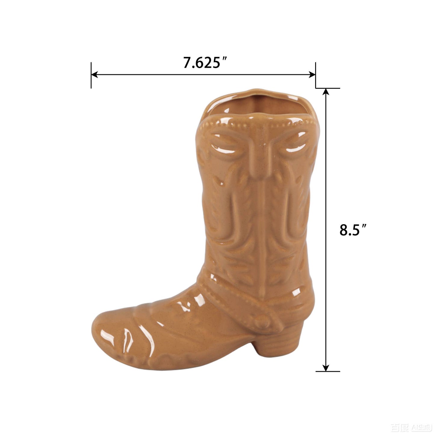 8.5 H Brown Ceramic Cow Girl Boot Vase Brown
