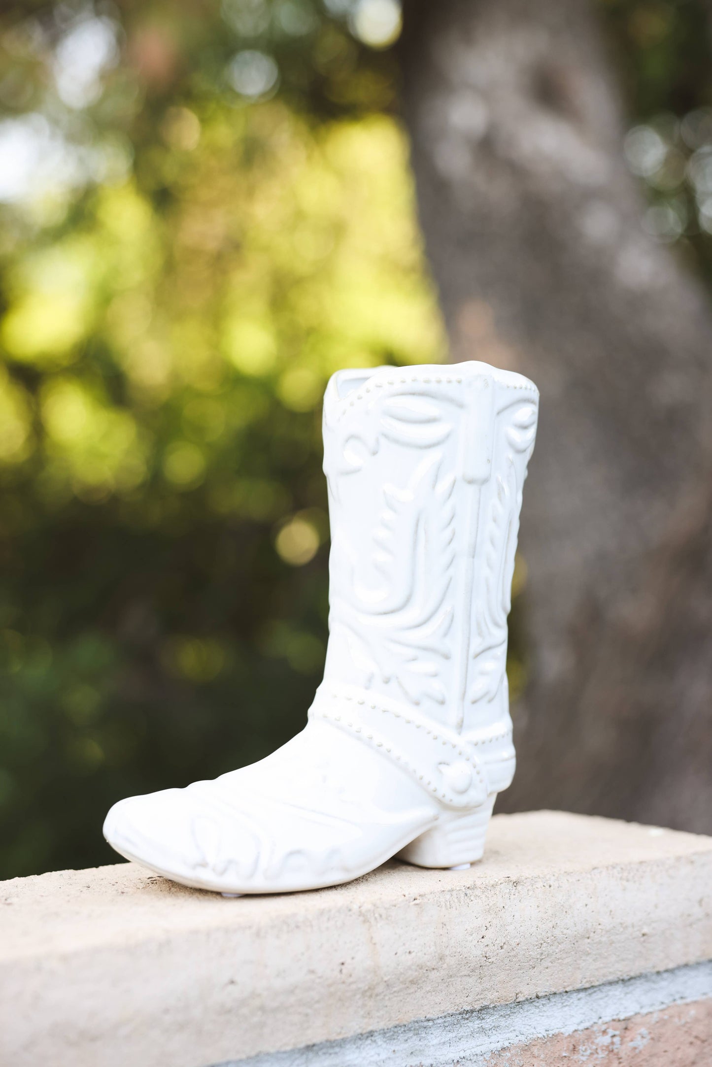 Ivory Ceramic Cow Girl Boot Vase