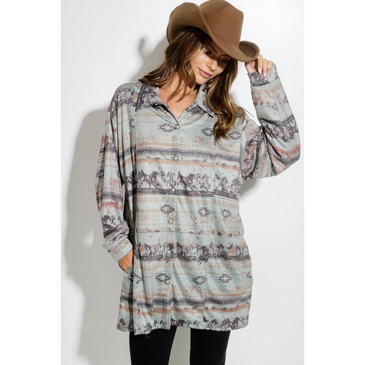 Western Horses Knit Tunic Shirt/ Jacket